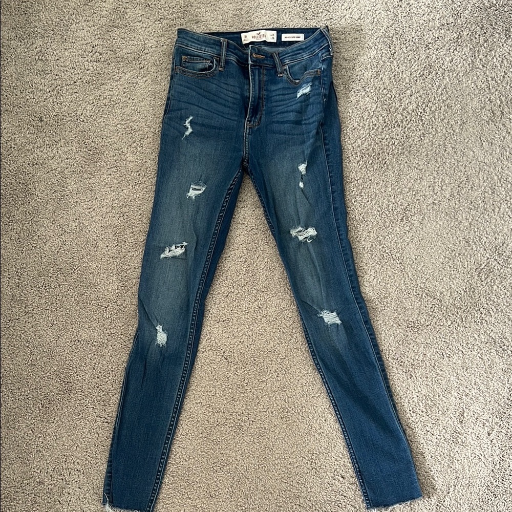 Hollister High Rise Distressed Blue Super Skinny Jeans